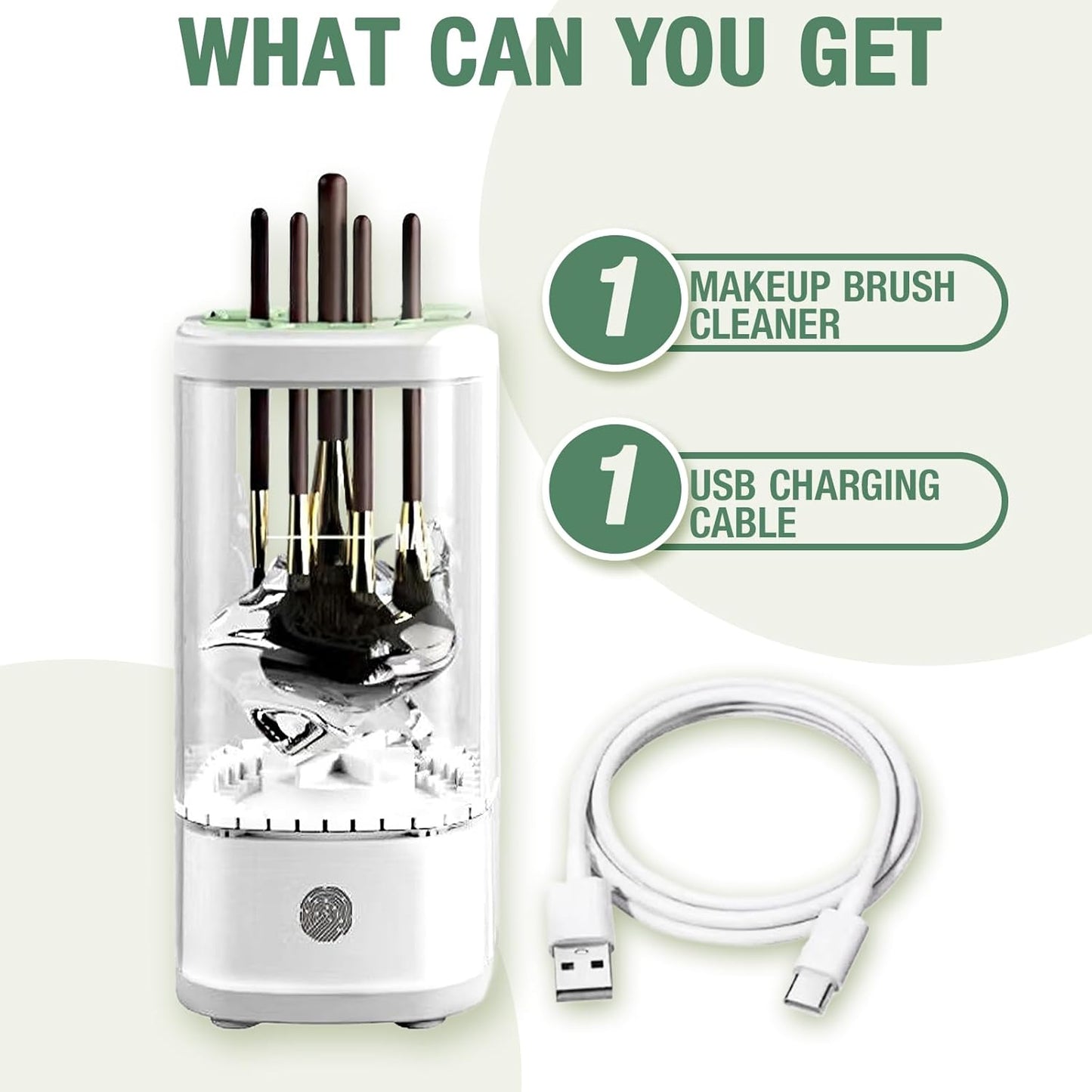 Electric Makeup Brush Cleaner Machine, Upgrade Cosmetic Brush Cleaner,Automatic Spinning USB Efficient Makeup Brush Cleaner Fit for All Size Makeup Brushes (White)