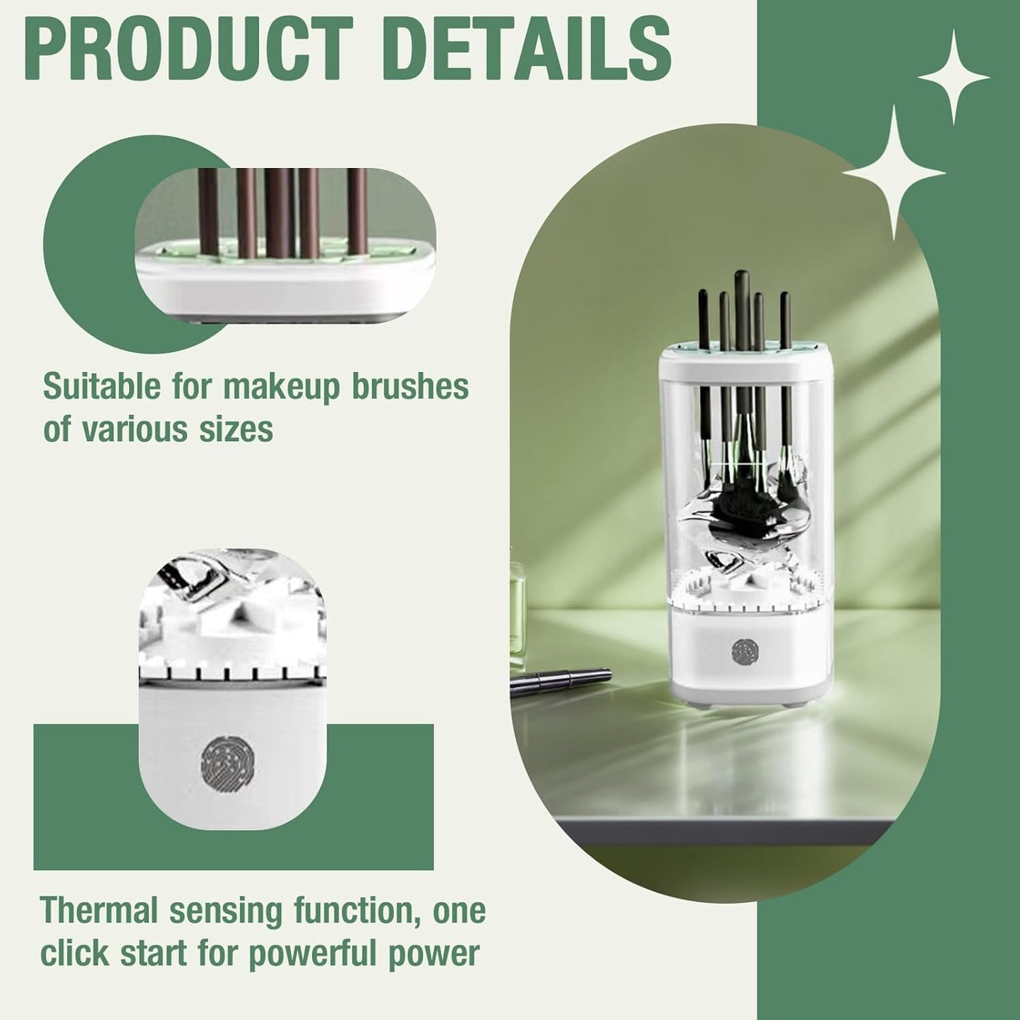 Electric Makeup Brush Cleaner Machine, Upgrade Cosmetic Brush Cleaner,Automatic Spinning USB Efficient Makeup Brush Cleaner Fit for All Size Makeup Brushes (White)