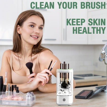 Electric Makeup Brush Cleaner Machine, Upgrade Cosmetic Brush Cleaner,Automatic Spinning USB Efficient Makeup Brush Cleaner Fit for All Size Makeup Brushes (White)