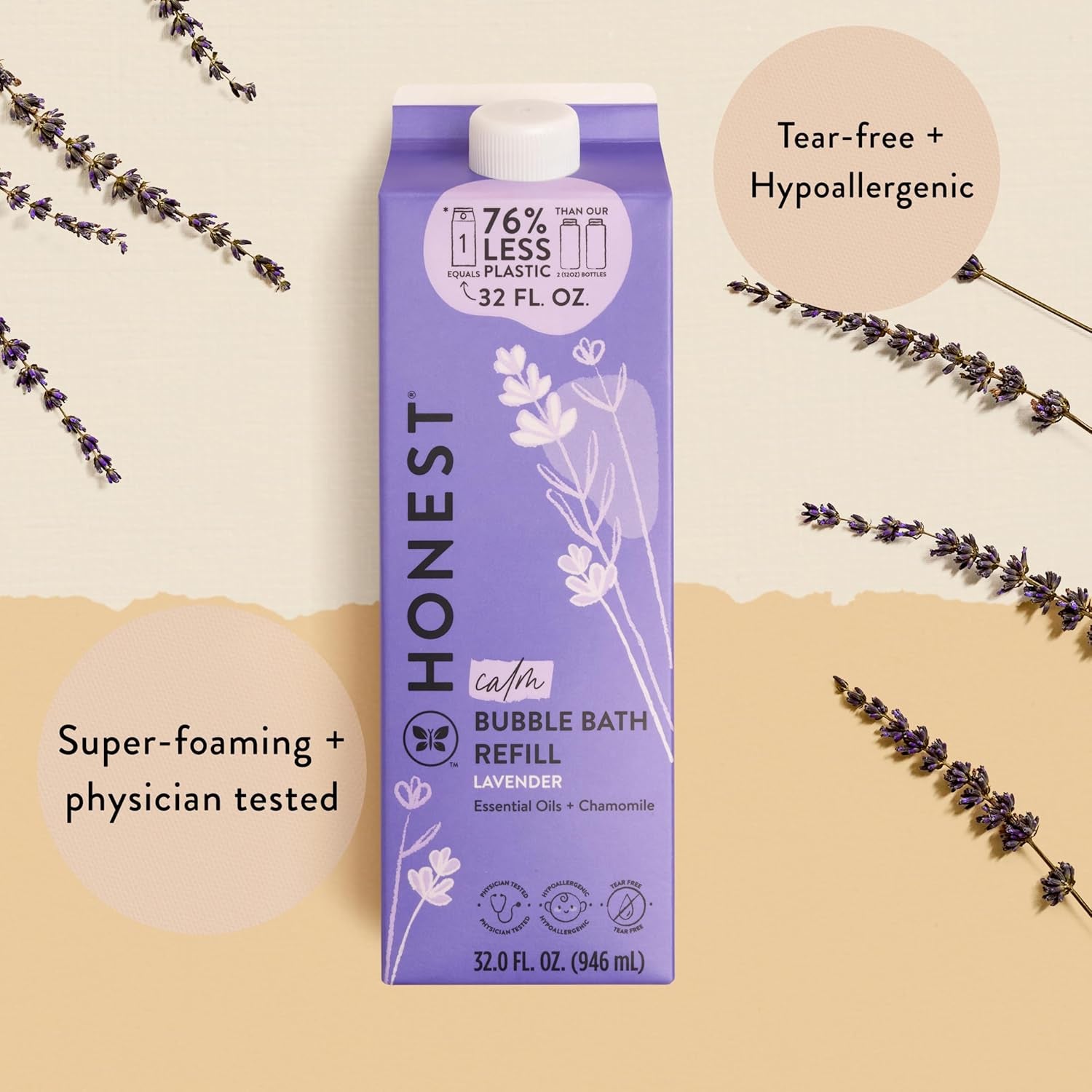 Foaming Bubble Bath Refill, Lavender Calm Scent, Tear-Free, Hypoallergenic, Naturally Derived, Gentle for Baby, 32 Fl Oz